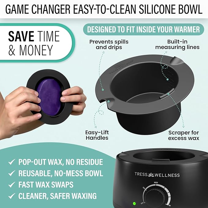 Tress Wellness Waxing Kit for Sensitive Skin – Safe for Face & Skin, Prep & Aftercare Wipes, Easy to Use – At-Home Kit for Face, Bikini, Brazilian & Full Body - Black, No Display