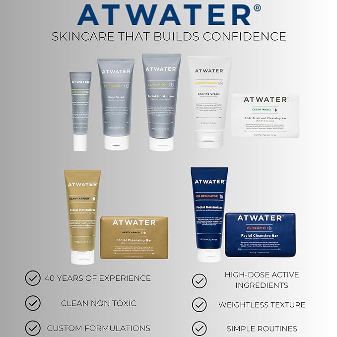 ATWATER Men’s Facial Skin Care Kit – Skin Armor Facial Moisturizer, Eye Armor Depuffing Cream & Smooth Target Shave Cream – Antioxidant-Rich, Non-Toxic, Vegan