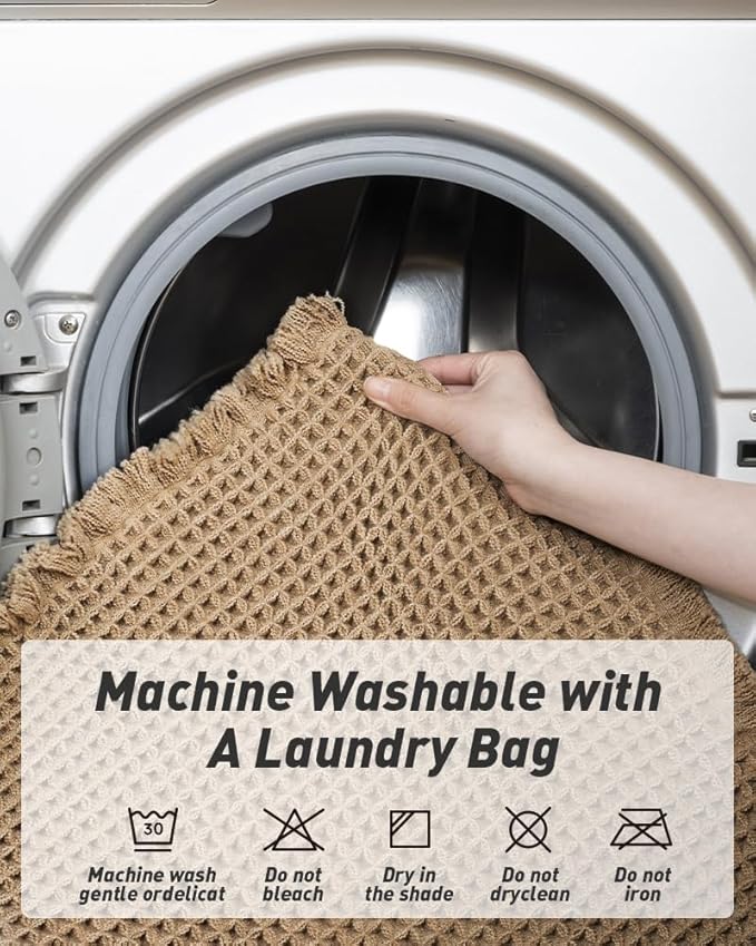 Upgraded Waffle Bath Mat Set of 2, Super Absorbent Non Slip Bath Mats for Bathroom Floor, Machine Washable Boho Bathroom Rugs Set 2 Piece with Tassels, Soft Bathroom Mat Set, 17" x 24" +18" x 30"