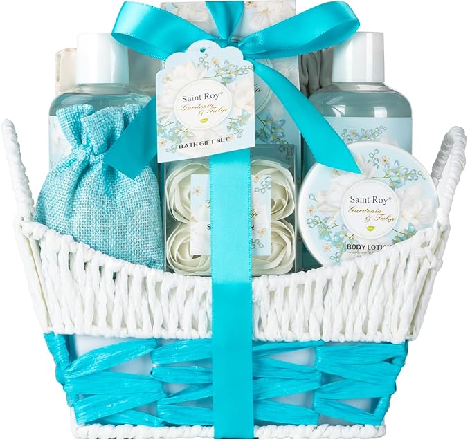 Christmas Gifts for Women, Spa Gift Baskets for Ladies 8pcs Gardenia Tulip Bath Gift Sets with Body Lotion, Spa Gifts for Mother Luxury Spa Gift Basket for Women, Relaxing Spa Birthday Gifts