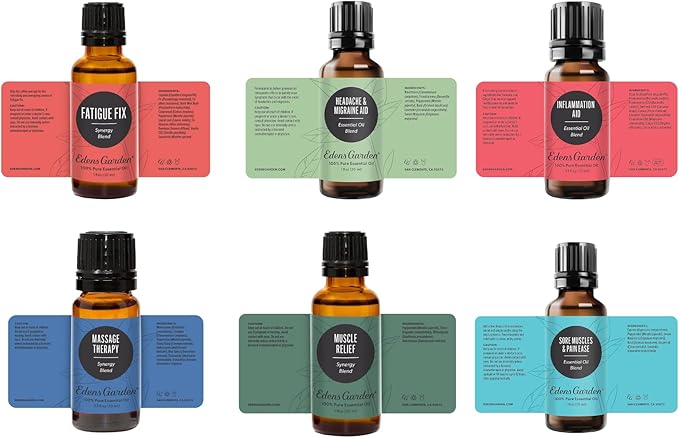 Edens Garden Essential Oils Aches & Pains 6 Set – 100% Pure Therapeutic Grade, Natural Aromatherapy Blends for Headache, Muscle Relief & Relaxation – Undiluted for Massage & Self-Care, 10 ml/ 6 Pack