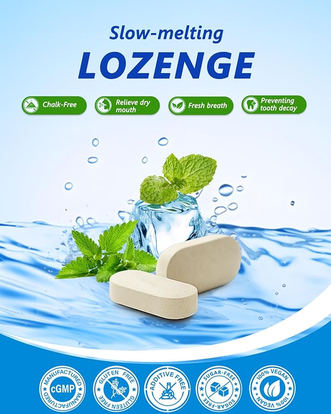 Oral Probiotics Lozenges for Mouth Bad Breath & Gum Repair - 6 Strains with Prebiotic, Zinc & Ca for Dry Mouth Relief, Enamel Shield, Mint Flavor with Xylitol - 90 Lozenges, Sugar-free