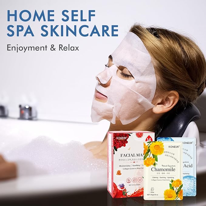 14 Pack Sheet Face Masks Skincare, Hydrating Face Masks Suitable for Dry Skin, Bulk Facial Mask Set for Women Skin Care, Face Mask Gifts Set for Face Spa