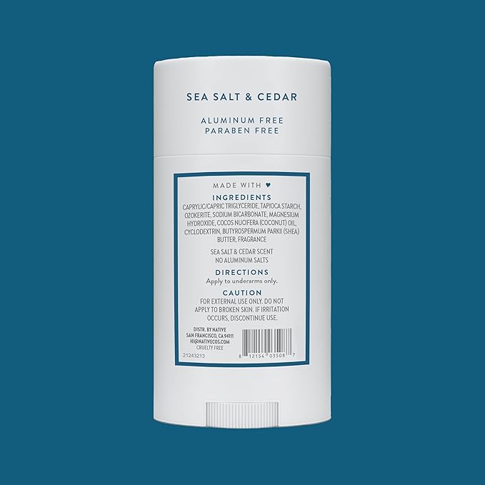 Native Deodorant | Natural Deodorant for Men, Aluminum Free with Baking Soda, Probiotics, Coconut Oil and Shea Butter | Sea Salt & Cedar