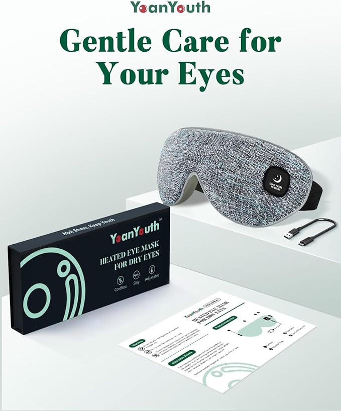 Heated Eye Mask for Dry Eyes, Cordless Warm Compress for Eyes, Light Blocking Eye Heating Pad, Styes, Sleep, Cover Washable, Rechargeable, Deep Gray