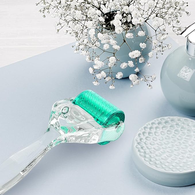 Derma Roller Titanium 0.30mm Microderm Roller Kit - 192 Micro Needles Microneedle Dermal Roller for Scalp and Body, At Home Microdermabrasion Face Roller (Green)