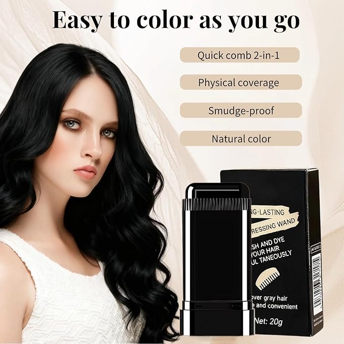 Safe and Convenient Comb Hair Dye Stick, White Hair Cover Stick, 2-in-1 Convenient Instant Dyeing, Waterproof and Sweat Proof, Quick Root Dressing (Black) c