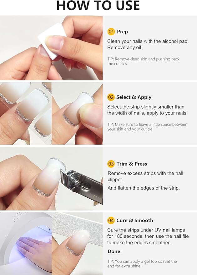 Semi Cured Gel Nail Strips (Light Rose Cat Eye), 20 Pcs Gel Nail Wraps, Stickers, Long Lasting, Works With Any Lamps