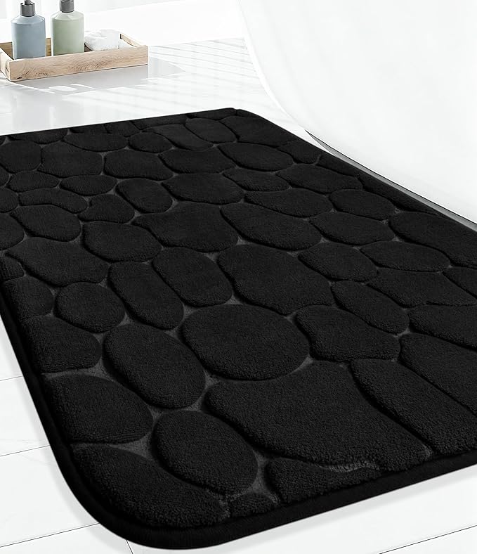 YIHOUSE Memory Foam Bath Mat Cobblestone Bathroom Rugs Super Water Absorbent Bath Mats for Bathroom Machine Washable Bath Rugs(20x32,Black)