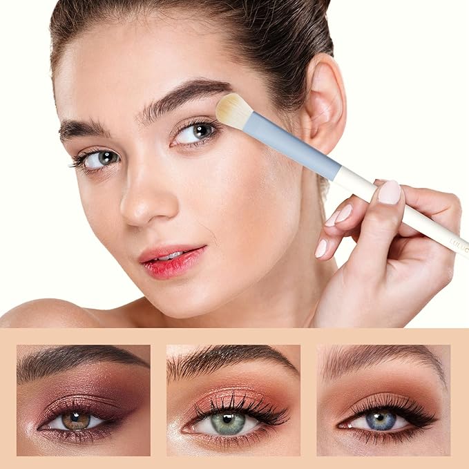 4-pcs Eye Makeup Brush Set with Eyelash Curler-Soft Synthetic Bristles for Precision Application-Includes Eyebrow, Pencil, Mini Concealer & Eyeliner Brushes with Travel Pouch