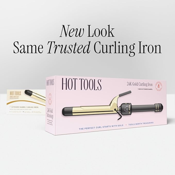 HOT TOOLS 24K Gold Professional 3/4" Extended Barrel Curling Iron with Clamp for Defined Curls - 24K Gold Technology for Long-Lasting Results & Longer Barrel for Easy Styling