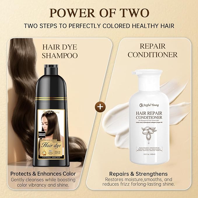 Natural Color Hair Dye Shampoo 3 IN 1, Instant Hair Coloring, Gray Coverage for Men & Women, Beard Dye Vegan Ammonia Free & Paraben-Free, Champú Para Canas Mujer & Hombre (MEDIUM BROWN)
