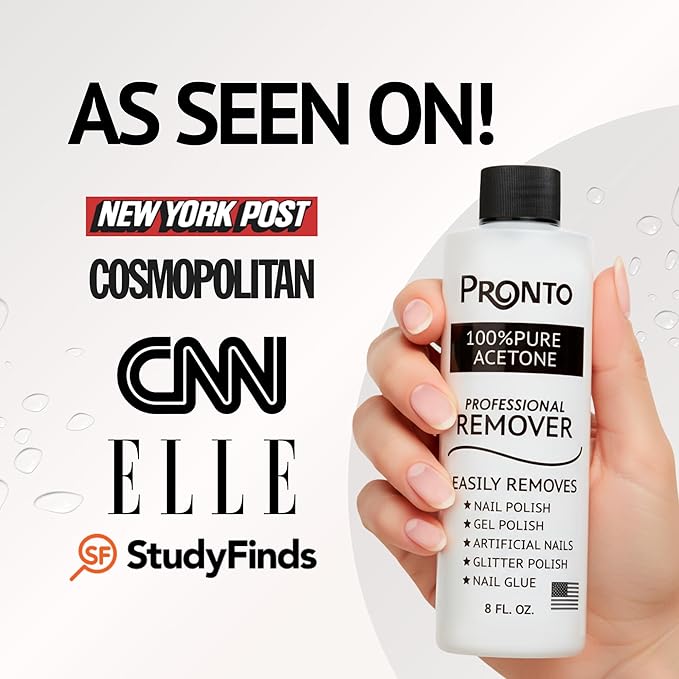 Pronto Gel Nail Polish Remover Kit – 8 Oz Pure Acetone 100 Percent, Nail File, Nail Polish Soak Off Bowl, Cuticle Oil for Nail Care + Manicure Set with Nail Buffer Block, Cuticle Pusher & Nail scraper