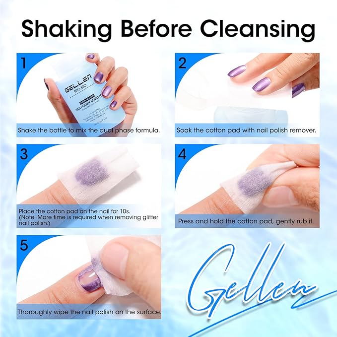 Gellen Non Acetone Nail Polish Remover, Non Toxic Fingernail Polish Remover for Quick Dry Nail Polish, Ocean Scent Dual-phase Nourishing Gentle Nail Polish Remover with Easy Push-down Pump, 6.09 Fl Oz