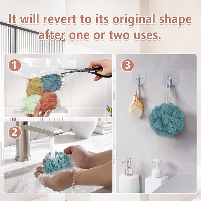 Shower Loofah Bath Sponge, 60G Loofah Exfoliating Body Scrubber, 4 Color Mesh Shower Pouf Balls for Body Wash (Caramel Coffee)