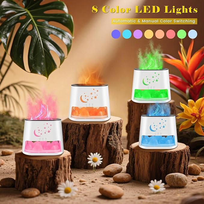 260ml Essential Oil Diffuser & Himalayan Salt Lamp with Remote Control, 8 LED Colors, Timer & Auto-Off Cool Mist Humidifier for Home,Offce,Bedroom (White)