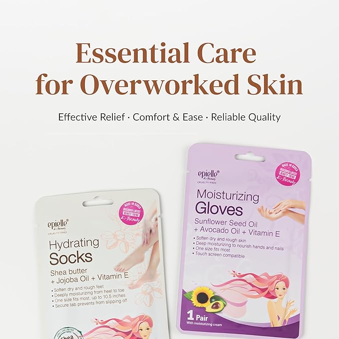 Epielle Hydrating & Moisturizing Hand & Foot Masks for Dry, Rough Skin, Self Care Gifts for Women, Spa Kit, Stocking Stuffers, Thanksgiving Essentials, 6 Moisturizing Gloves & 6 Moisturizing Socks