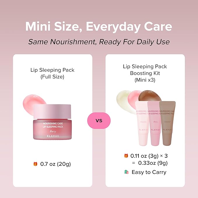 Klavuu Lip Mask Sleeping Pack Boostking Kit โ Overnight Deep Hydrating Korean Lip Balm Treatment for Very Dry, Chapped Lips | Lip Lightening & Plumping with Instant Hydration | Gentle Exfoliating
