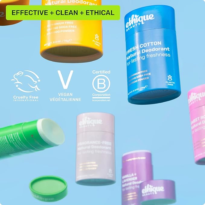 Ethique Beauty Eucalyptus & Cedarwood Deodorant Stick for Men & Women - Aluminum-Free, Plastic-Free, Vegan, Cruelty-Free, Eco-Friendly, 2.5 oz