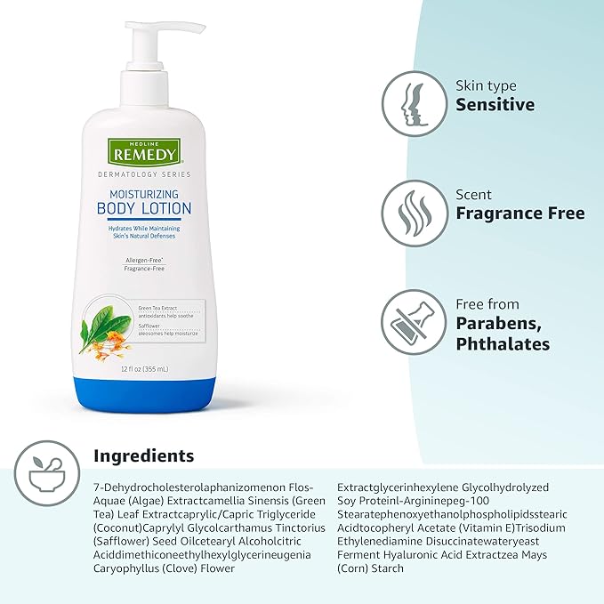 Medline Remedy Clinical Skin Cream Moisturizer, Fragrance-Free (12 fl oz), Nourishing for Dry Skin, Paraben and Sulfate-Free Lotion For Face and Body, Hypoallergenic Moisturizer for Sensitive Skin