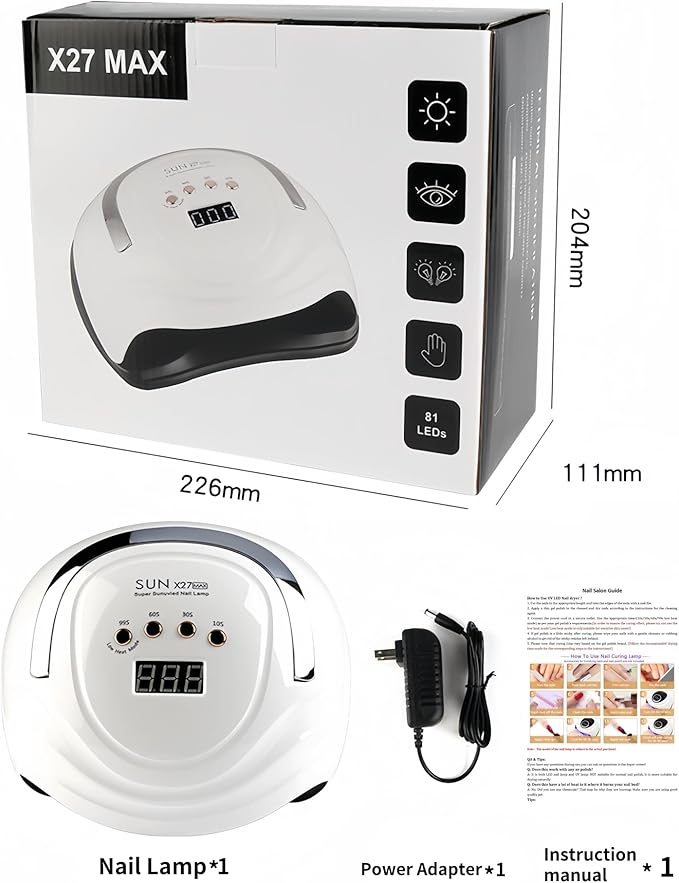 UV LED Nail Lamp with 81 Beads, 380W Nail Curing Lamps for Gel Polish with Automatic Sensor/4 Timer Setting,Led Nail Dryer, Professional Nail Art Drying Tools for Fingernail and Toenail