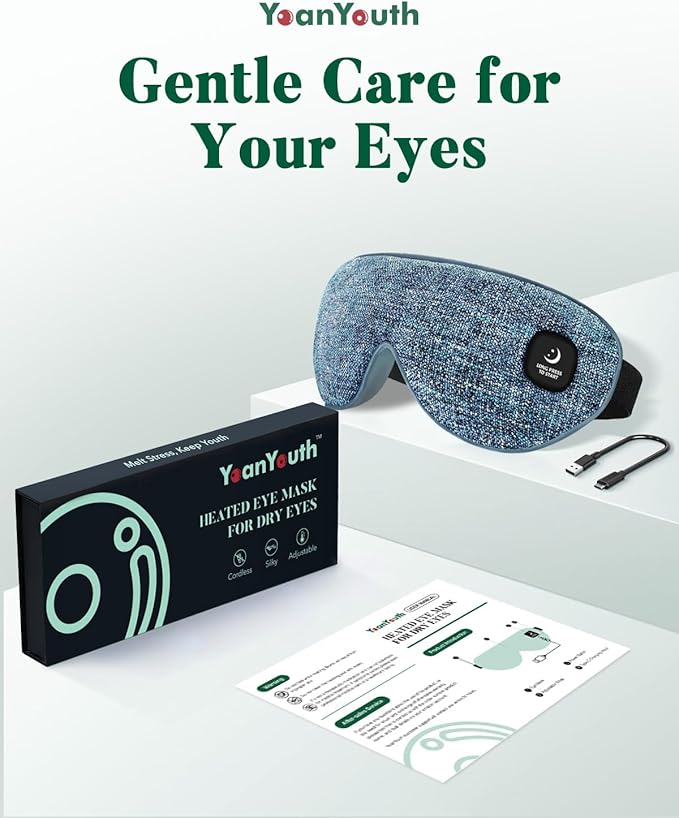 Heated Eye Mask for Dry Eyes, FSA Eligible HSA, Cordless Warm Compress for Eyes, Light Blocking Eye Heating Pad, Styes, Sleep, Cover Washable, Rechargeable, Deep Blue