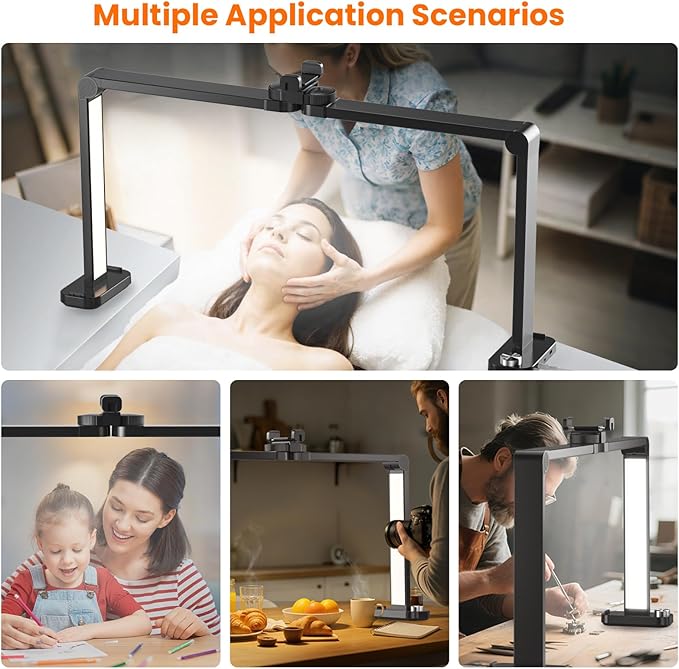 Nail Light for Desk,34 Inch 48W Half Moon Light-Adjustable 3000K-6000K Color Temp, 0-100% Brightness,Nails lamp with Phone Stand,for Nails Art,Tattoo,Eyebrow,Beauty,Reading,Salon