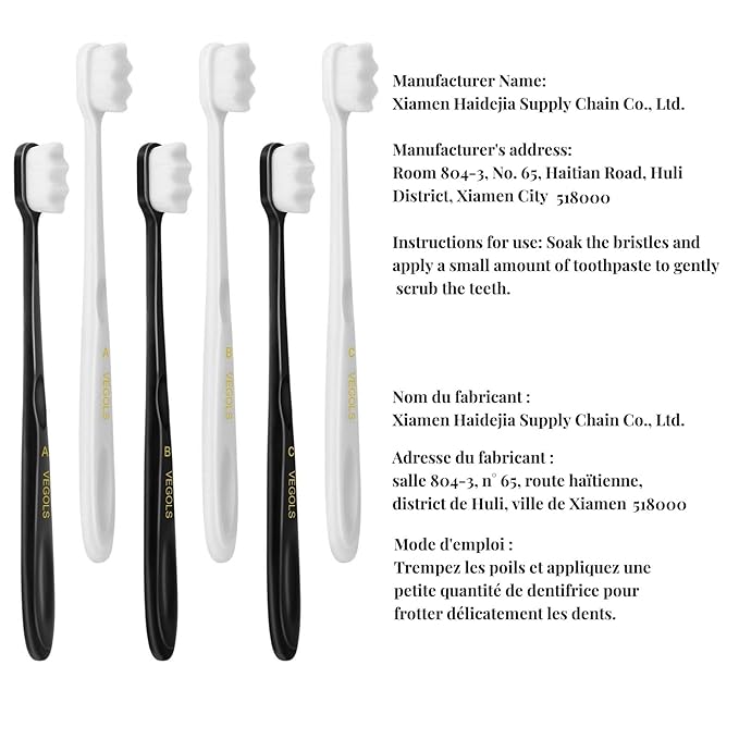 Adult Extra Soft Toothbrush with 20000 Soft Bristles, (Pack of 6) Micro Nano Manual Toothbrushes for Protect Sensitive Gums, Black/White