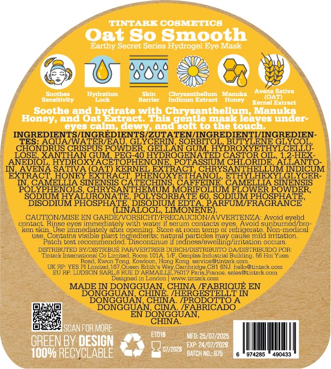 Oat Hydrogel Under Eye Patches for Sensitive Skin 28 Pairs 5 Minute Soothing Hydrating Eye Pads with Oat and Honey Gentle Eye Care Mask for Dry Tired Eyes Ophthalmologist Tested