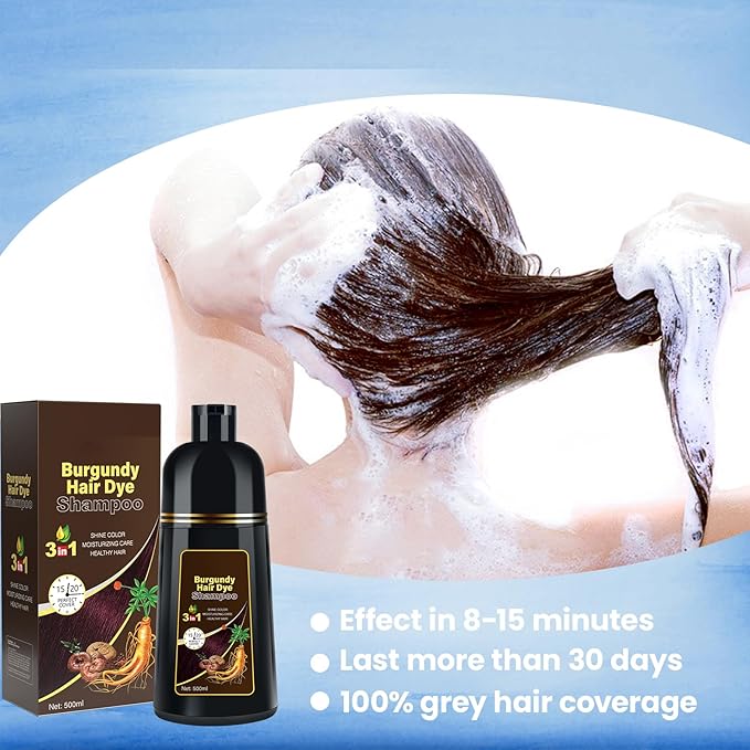 Hair Dye Shampoo for Gray Hair, 3 in 1 Herbal Ingredients Natural Shampoo Hair Dye for Women Men, Grey Coverage 500ml (DarkBurgundy)