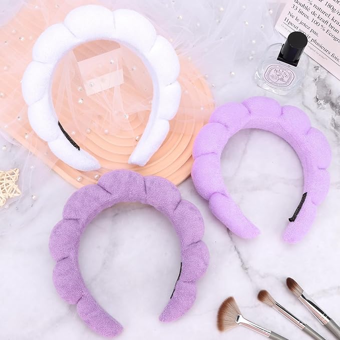 3 Pack Spa Headbands for Washing Face, Skincare Headbands Makeup Headband Sponge Face Wash Headbands, Terry Cloth Headbands Puffy Hair Band for Washing Face