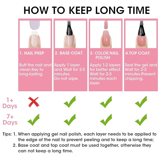 GELLEN Sheer Shimmer Pink Nail Polish & Clear Base Top Coat Nail Polish, Light Pink Shimmer Nail Polishes Summer Spring Translucent 6pcs Set, Quick Dry Regular Nail Polishes Non UV Gel, Hema Free