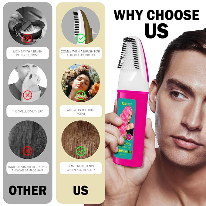 Pink Hair Dye Shampoo for Women Gray Hair,Haircare 4 in 1 Semi-Permanent Gray Hair Coverage,Champu Para Canas,Hair Color Shampoo for Women, Men (Pink)