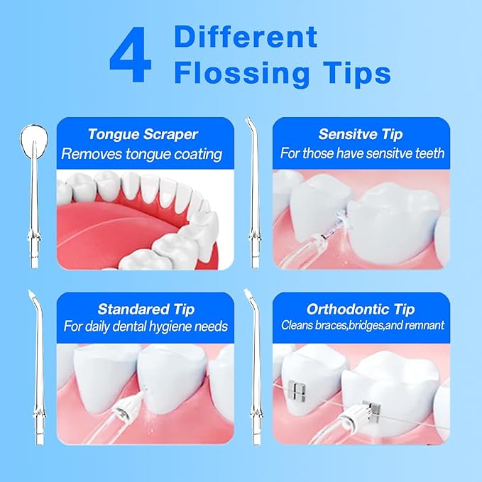 Water Dental Flosser Cordless with UVC Light, 3 Modes Portable Oral Irrigator, IPX7 Waterproof, 300ML Tank, Electric Teeth Cleaner for Tonsil Stones, Home & Travel Use