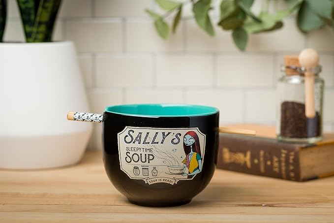 Silver Buffalo Disney Nightmare Before Christmas Sally's Sleepy Time Soup Ceramic Ramen Noodle Rice Bowl with Chopsticks, Microwave Safe, 20 Ounces
