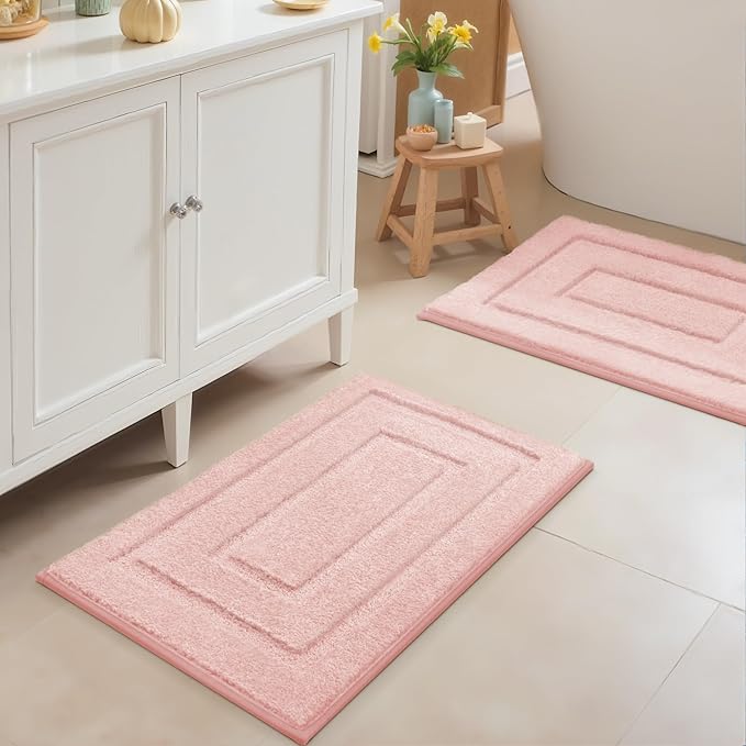 GRANNY SAYS Bathroom Rugs Sets 2 Piece,Soft Bath Mats for Bathroom, Bath Rugs Non Slip Washable, Absorbent Bath Rug for Tub, Shower and Toilet, Bath Mat Set (Pink, 20" x 32" + 16" x 24")