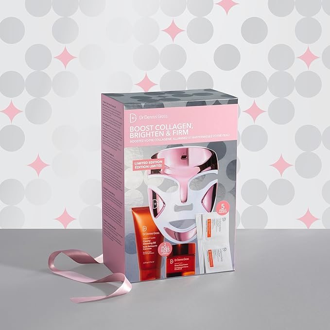 Dr Dennis Gross Boost Collagen, Brighten & Firm Kit – Pink dpl Faceware Pro LED Device + Cleansing Oil + Dewy Deep Cream + 5 Universal Daily Peels | $592 Value Limited Edition Gift Set