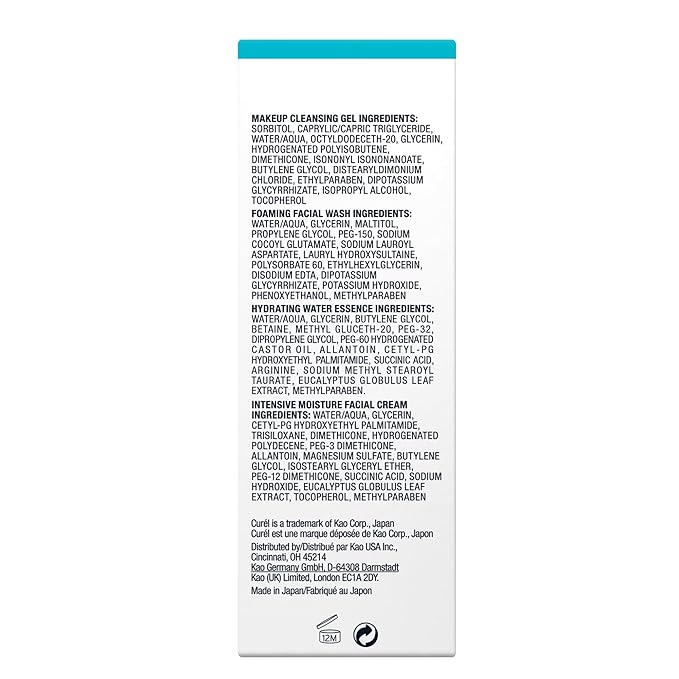 Curel Japanese Skin Care Trial Kit, Cleansing Gel, Foaming Face Wash, Facial Lotion, Facial Cream with Ceramides for Dry, Sensitive Skin, Travel Size, Cruise Ship Essentials, Fragrance & Alcohol Free