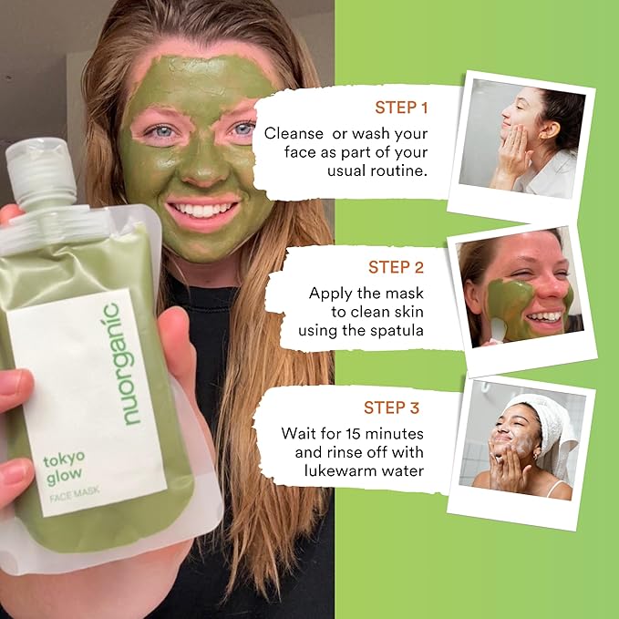 nuorganic Matcha Green Tea Clay Mask for Purifying Cleanse, Toning, Refreshing, Hydrating Skin - Squeezy Tube Stays Fresher for Longer - Clean, Natural, Organic Ingredients, 4.2 fl oz