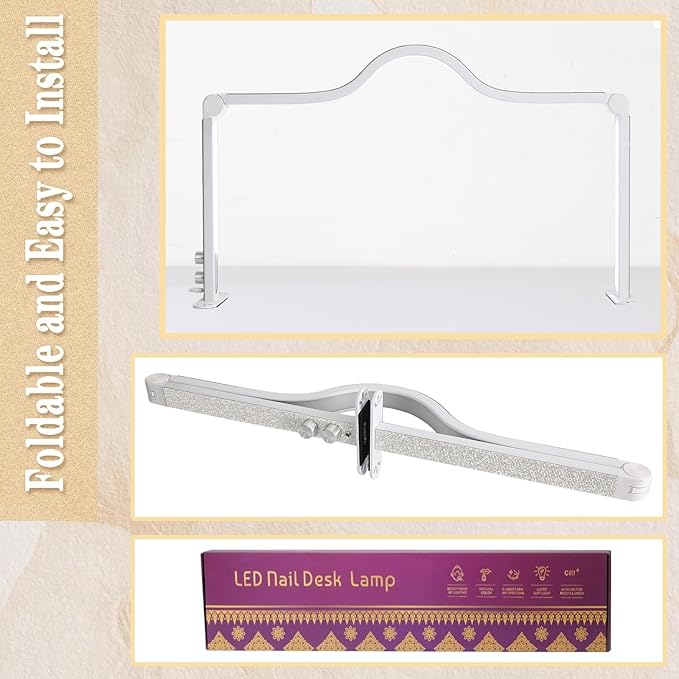 KEDAO Nail Light for Desk Half Moon Light for Nail Desk 34Inch Foldable LED Table Lamp Manicure for Table Adjustable Dimmable Half Moon Lamp for Lash Beauty Tattoos Crafts White