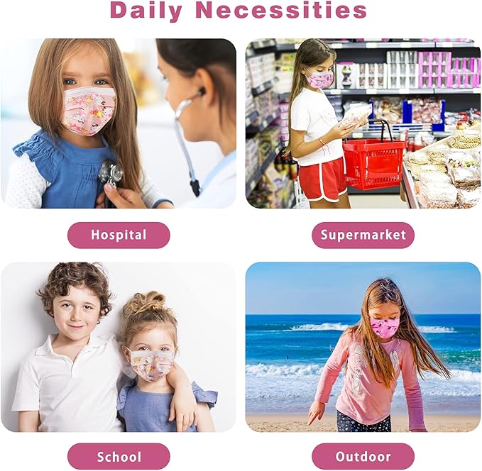 Kids Face Mask 3 Ply Layer Safty Breathable Fabric for Girls and Boys (50 Pack)