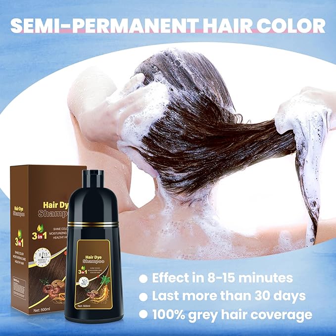 Hair Dye Shampoo for Gray Hair Coverage, 3 in 1 Natural Hair Dye for Women Men, 500ml (Light Brown)