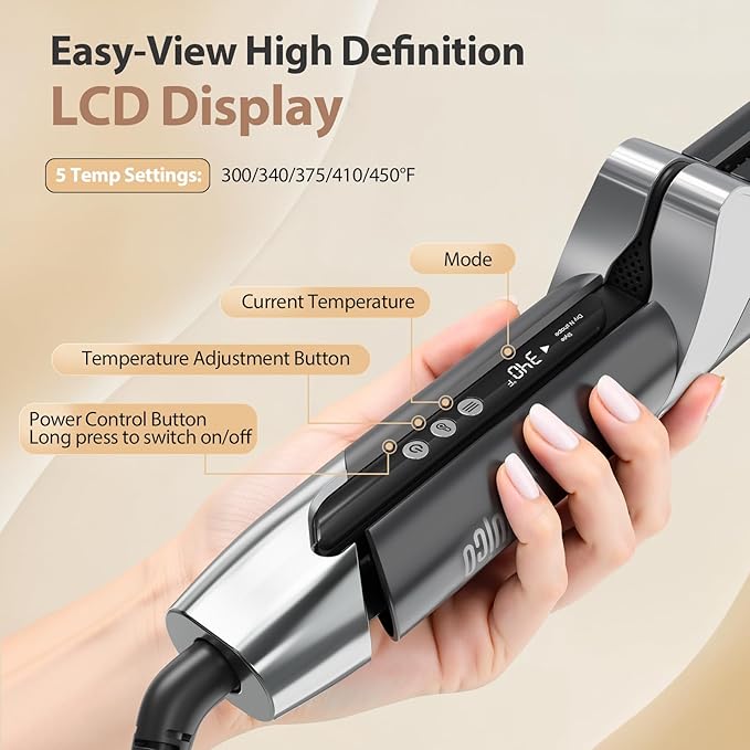 Quico Hair Dryer Air Straightener, Wet to Dry Ionic Hair Straighteners with High-Speed Airflow, 5 Temps & Dual Voltage, 2-in-1 Flat Iron and Blow Dryer, Black Grey