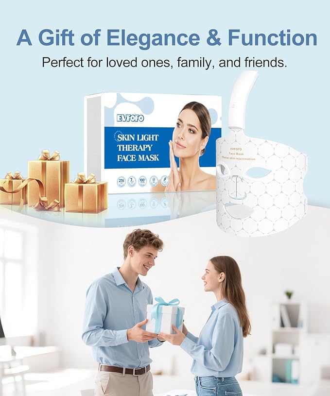 Red Light Photon Facial Mask with Wireless Rechargeable Design, 7 Custom Modes with Infrared, Portable & Rechargeable for Home Use, White