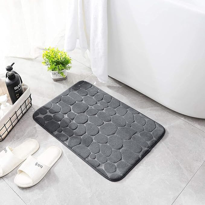 YIHOUSE Memory Foam Bath Mat Cobblestone Bathroom Rugs Super Water Absorbent Bath Mats for Bathroom Machine Washable Bath Rugs(24 x 36,Dark Gray)