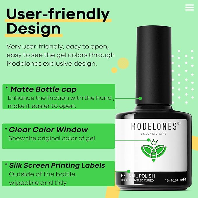 modelones Green Gel Nail Polish, 1 Pcs 15 ML Bright Green Summer Gel Polish Soak Off U V LED Spring Nail Polish Nail Art Starter Manicure Salon DIY at Home