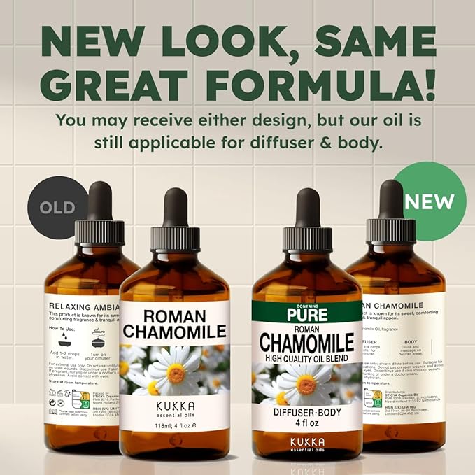 KUKKA Roman Chamomile Essential Oils - 4 Fl Oz - for Hair, Skin, Diffuser, Aromatherapy & DIY Soap Making Scent