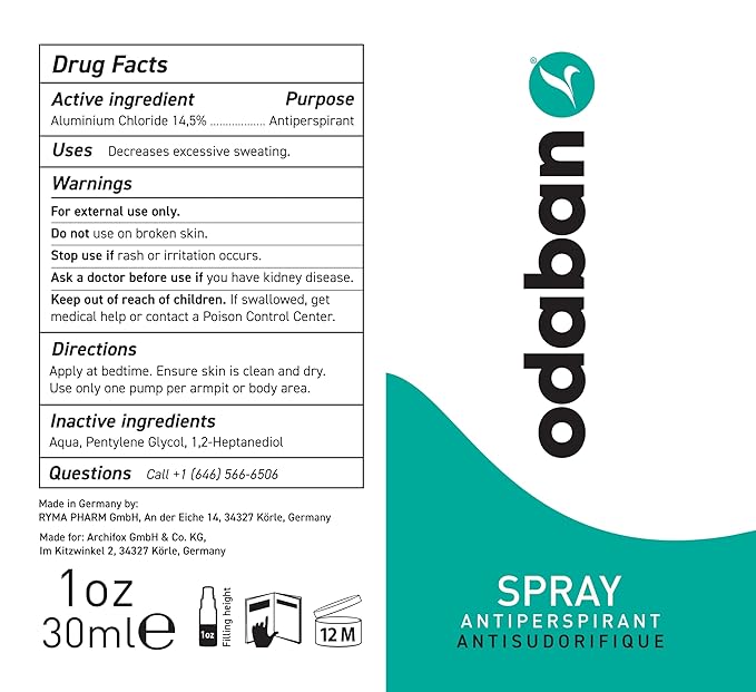 odaban antiperspirant deodorant, clinical strenght & protection, deodorant for men & women for excissive sweating, fragrance-free 1 oz (Pack Of 1)