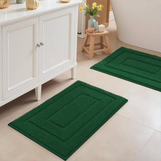 GRANNY SAYS Bathroom Rugs Sets 2 Piece,Soft Bath Mats for Bathroom, Bath Rugs Non Slip Washable, Absorbent Bath Rug for Tub, Shower and Toilet, Bath Mat Set (Dark Green, 20" x 32" + 16" x 24")
