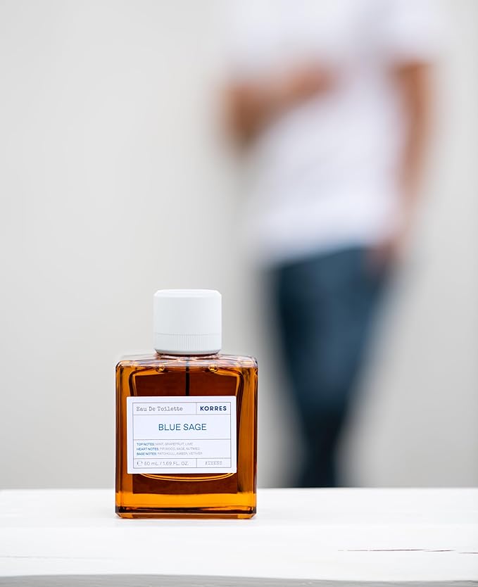 KORRES Eau de Toilette, Blue Sage Fragrance Spray, Unisex Perfume with Mint, Lime & Grapefruit, Sage & Nutmeg Heart, Patchouli & Vetiver Base, Fougere-Citrus-Woody Aroma for Women and Men, 1.69 Fl Oz